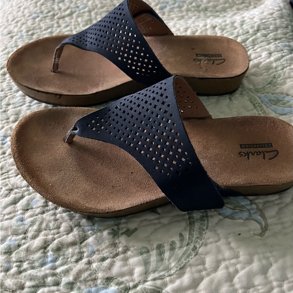 Clarks Blue Sandals with Textured Strap and Durable Sole